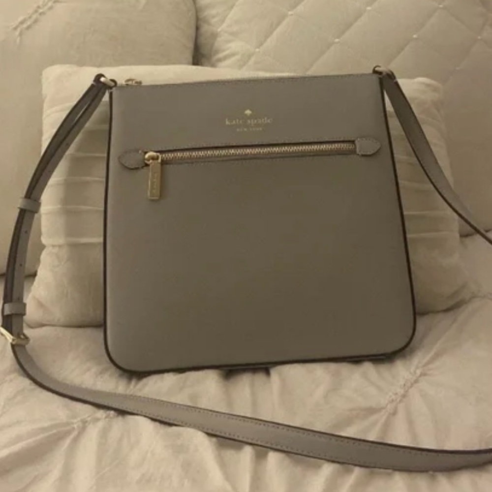 Kate Spade Gray Sadie North South Leather Zip Top Crossbody Bag